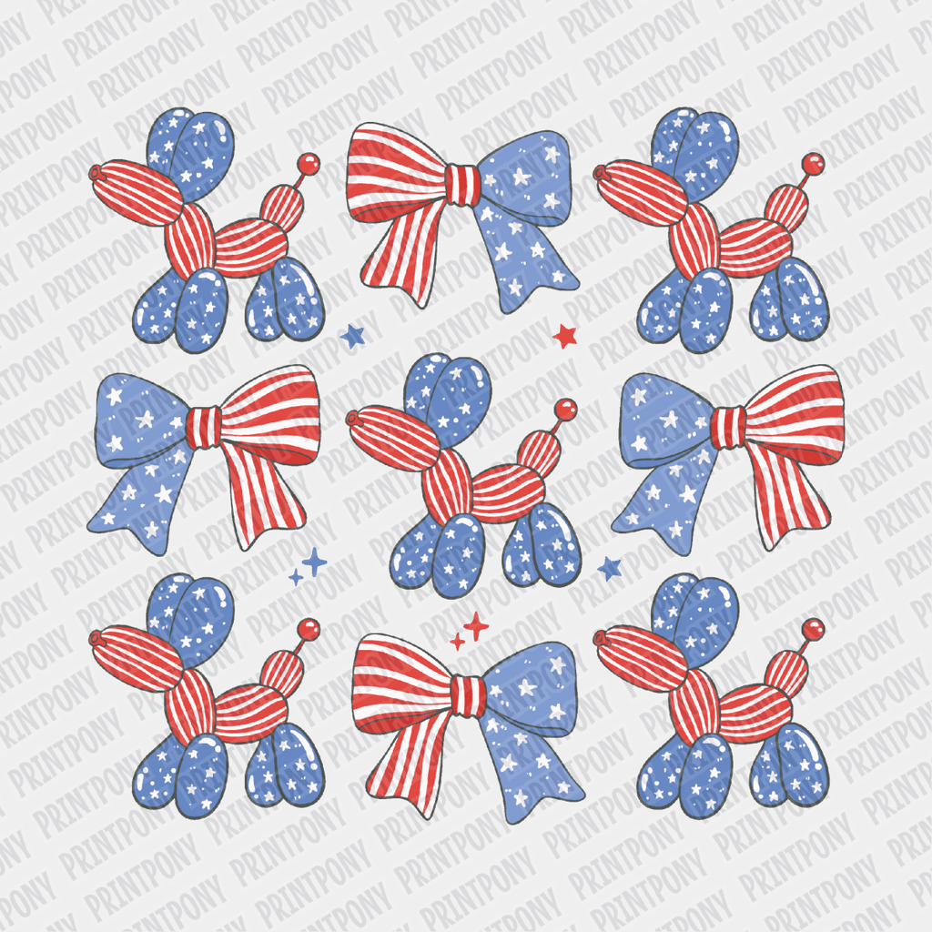 Coquette Ballon dogs and Ribbons Patriotic DTF transfer - PrintPony