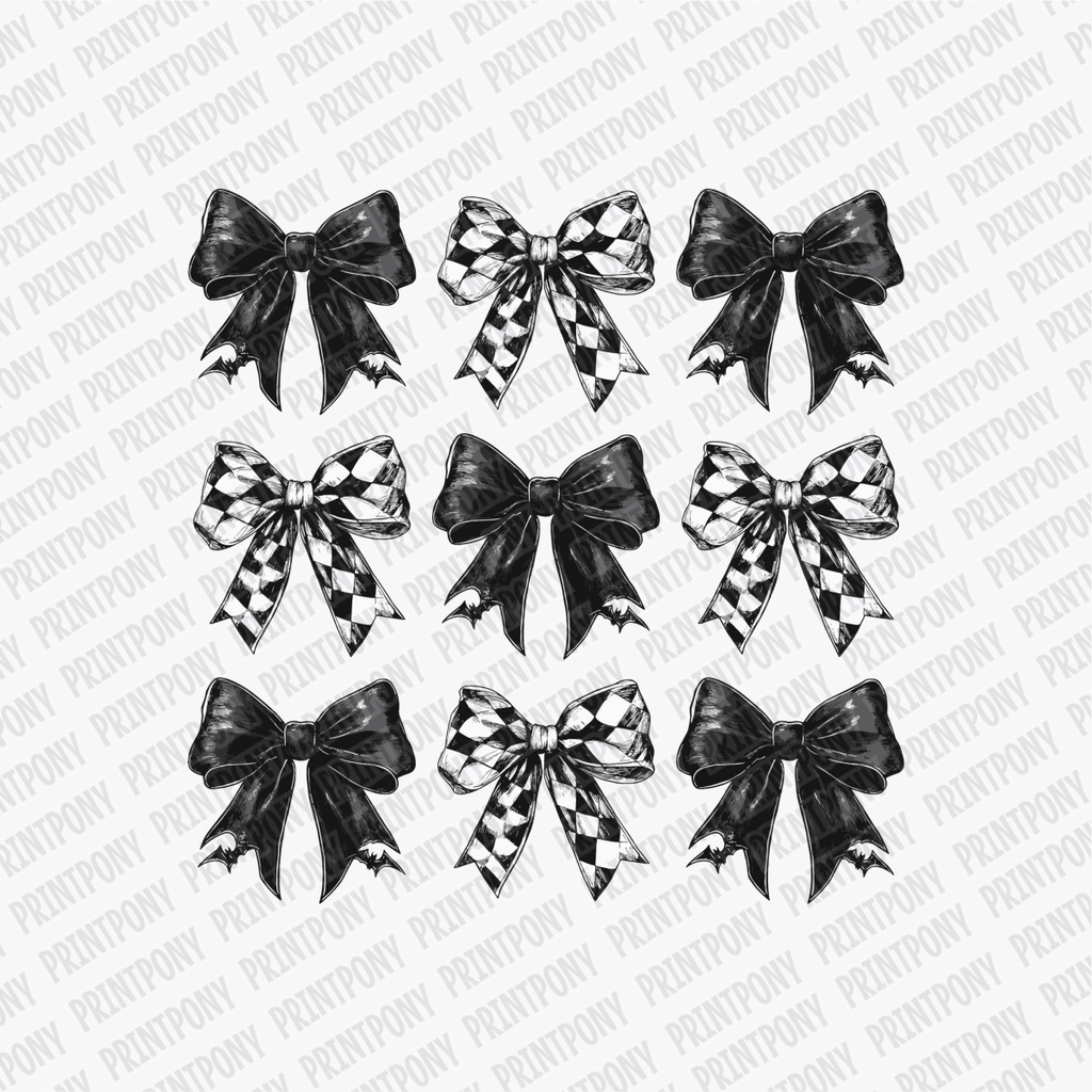 Coquette Black and Plaid Pumpkins and Bows DTF Transfer - PrintPony