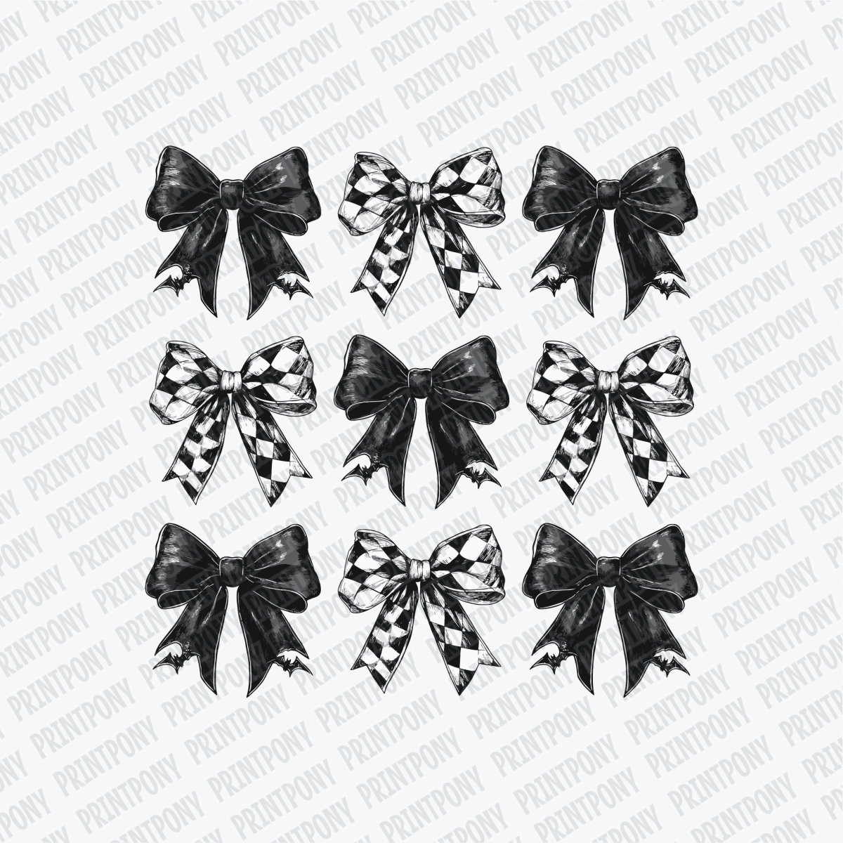 Coquette Black and Plaid Pumpkins and Bows DTF Transfer - PrintPony