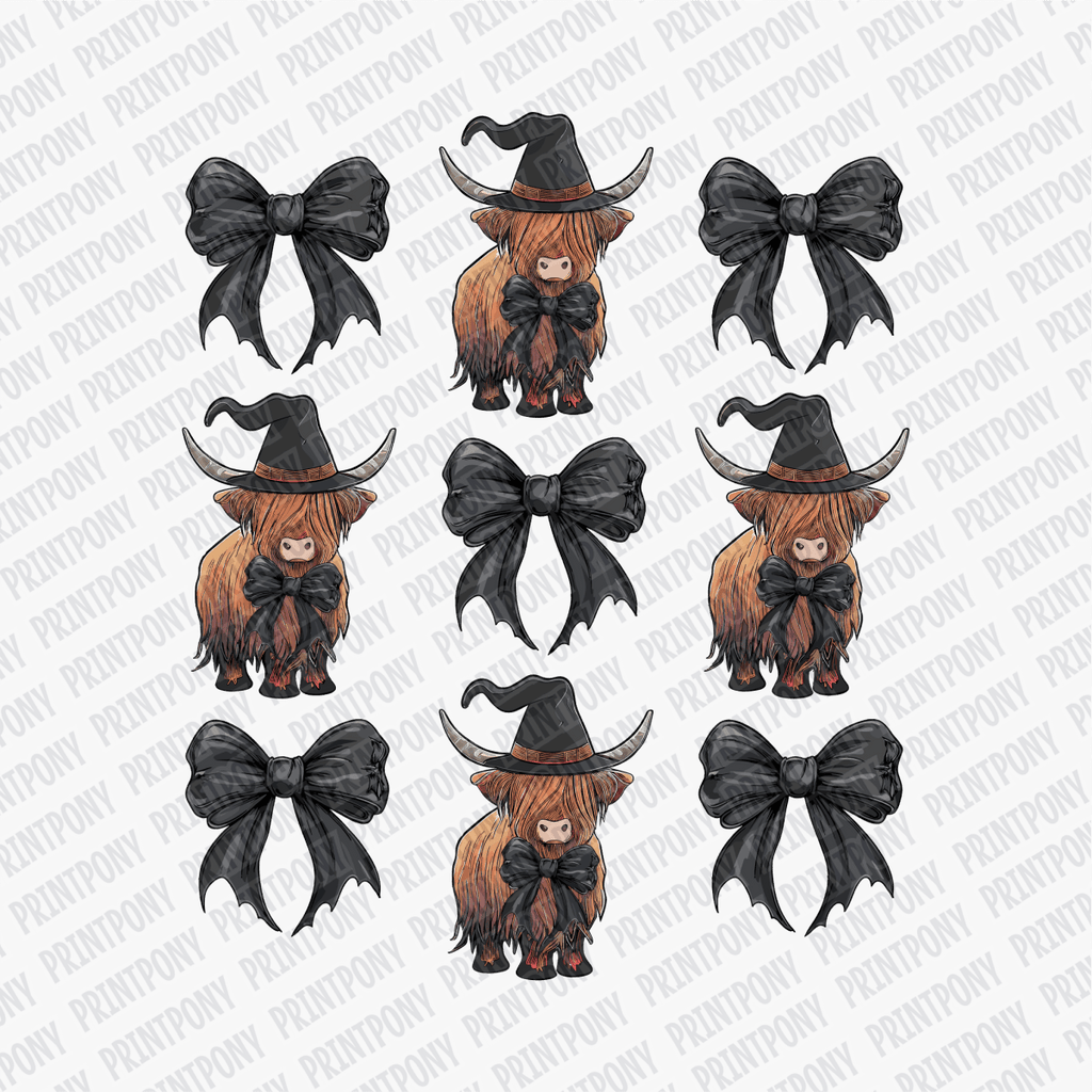 Coquette Black Bows and Highland Cows DTF Transfer - PrintPony
