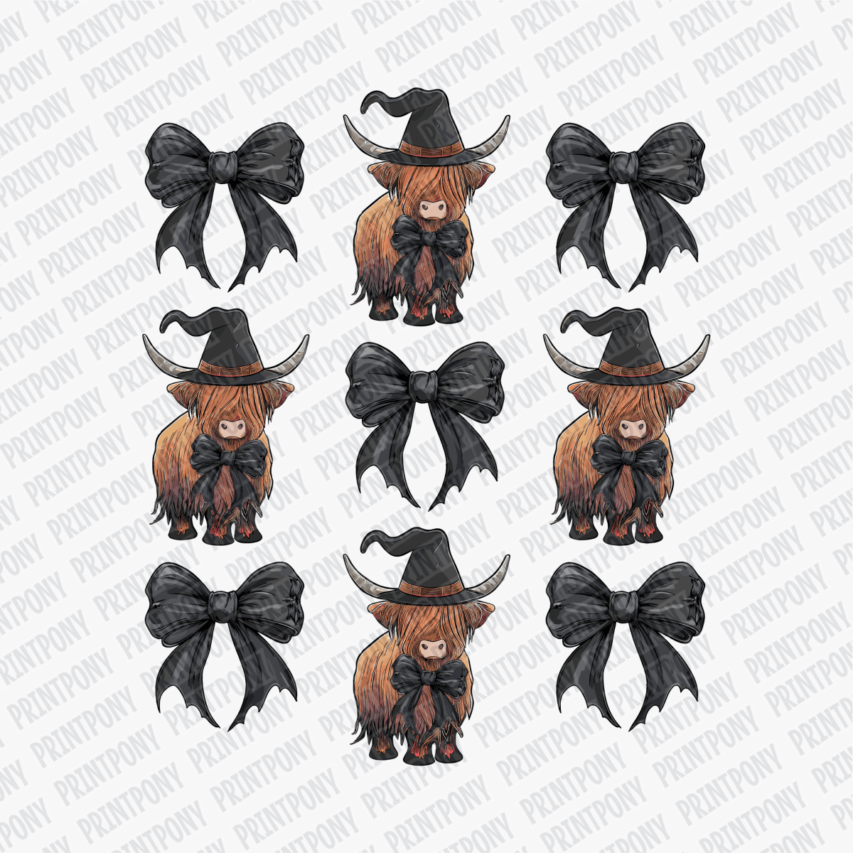 Coquette Black Bows and Highland Cows DTF Transfer - PrintPony™