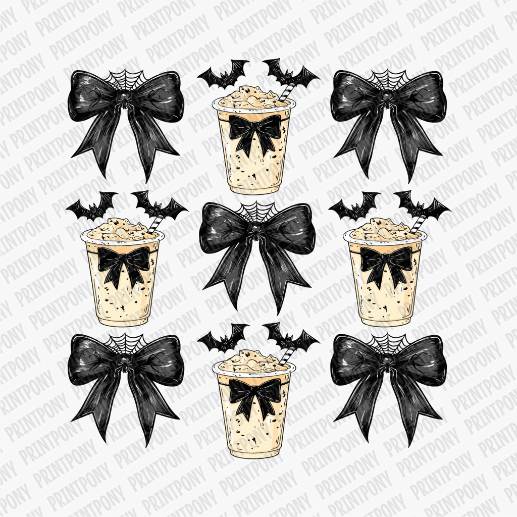 Coquette Black Bows with Bats and Coffees DTF Transfer - PrintPony