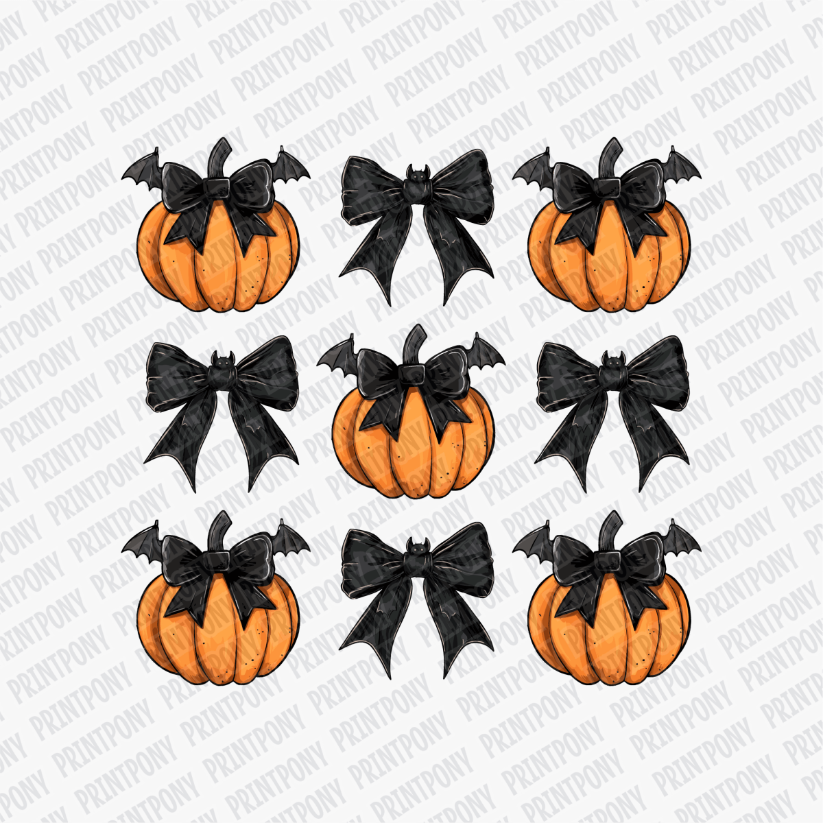 Coquette Black Bows with Bats and Pumpkins DTF Transfer - PrintPony