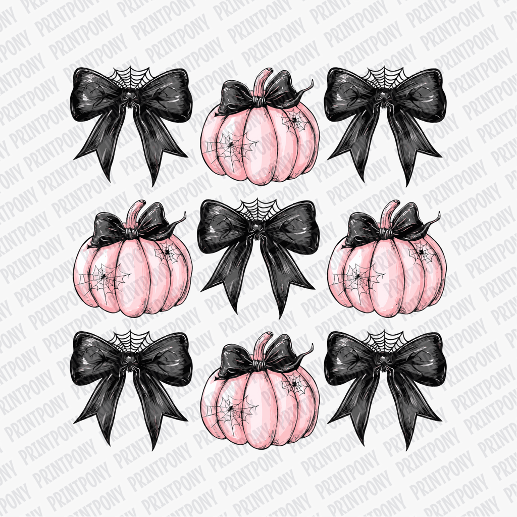 Coquette Black Bows with Spiders and Pink Pumpkins DTF Transfer - PrintPony