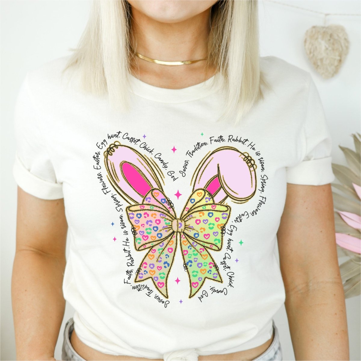 Coquette Bow with Bunny Ears and text He is Risen DTF transfer - PrintPony