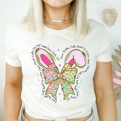 Coquette Bow with Bunny Ears and text He is Risen DTF transfer - Print Pony™