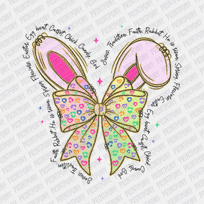 Coquette Bow with Bunny Ears and text He is Risen DTF transfer - Print Pony™