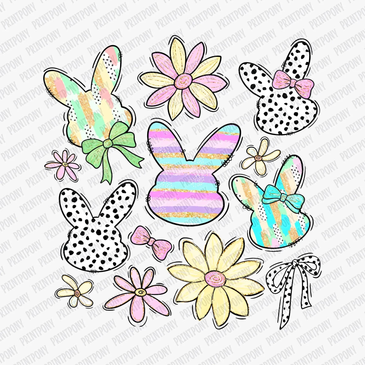 Coquette Bunnies and Floral Easter DTF Transfer - PrintPony