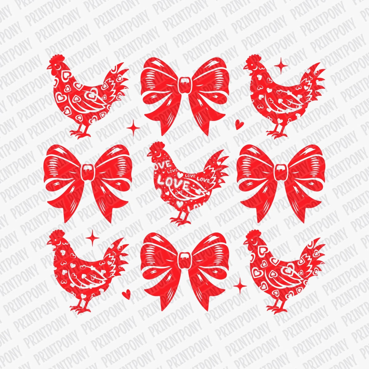 Coquette Chickens and Bows | Valentine's Day DTF Transfer - PrintPony