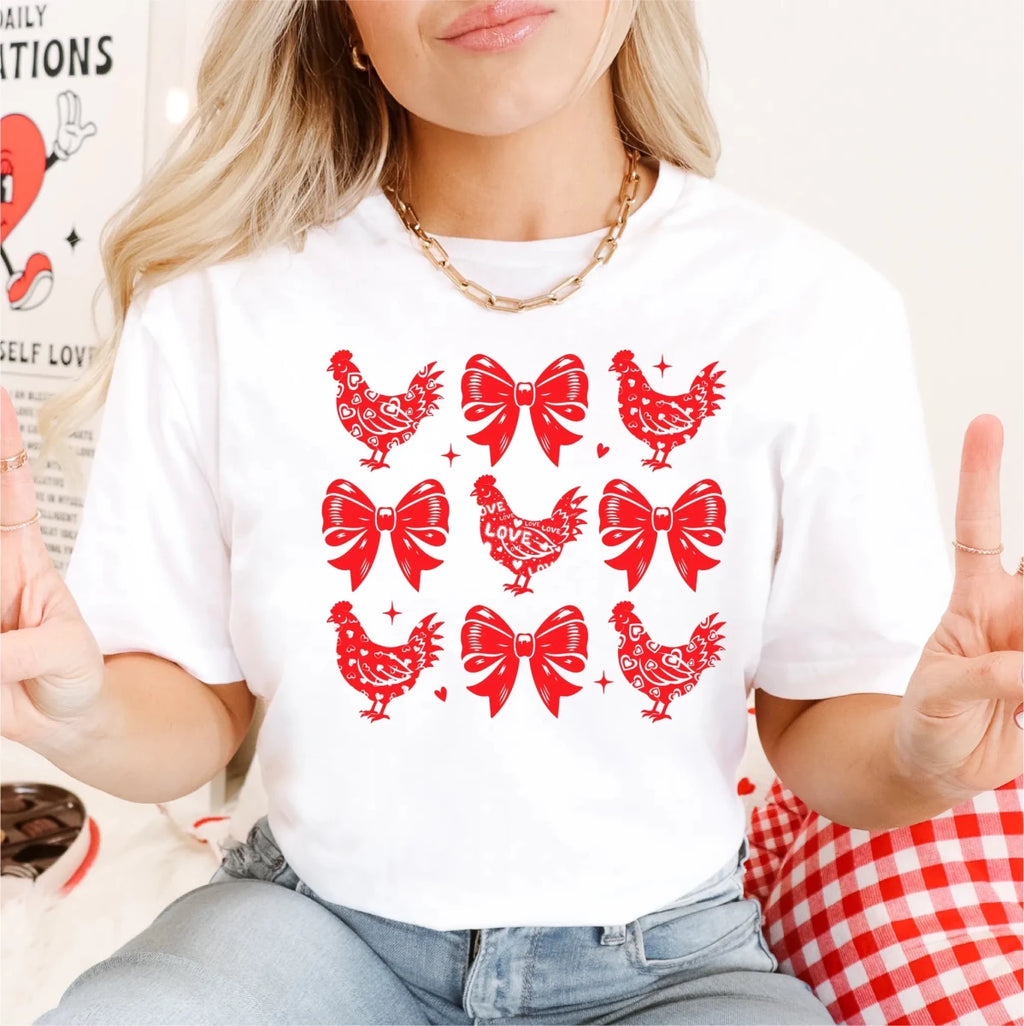 Coquette Chickens and Bows | Valentine's Day DTF Transfer - PrintPony