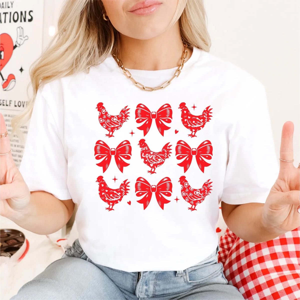 Coquette Chickens and Bows | Valentine's Day DTF Transfer - PrintPony