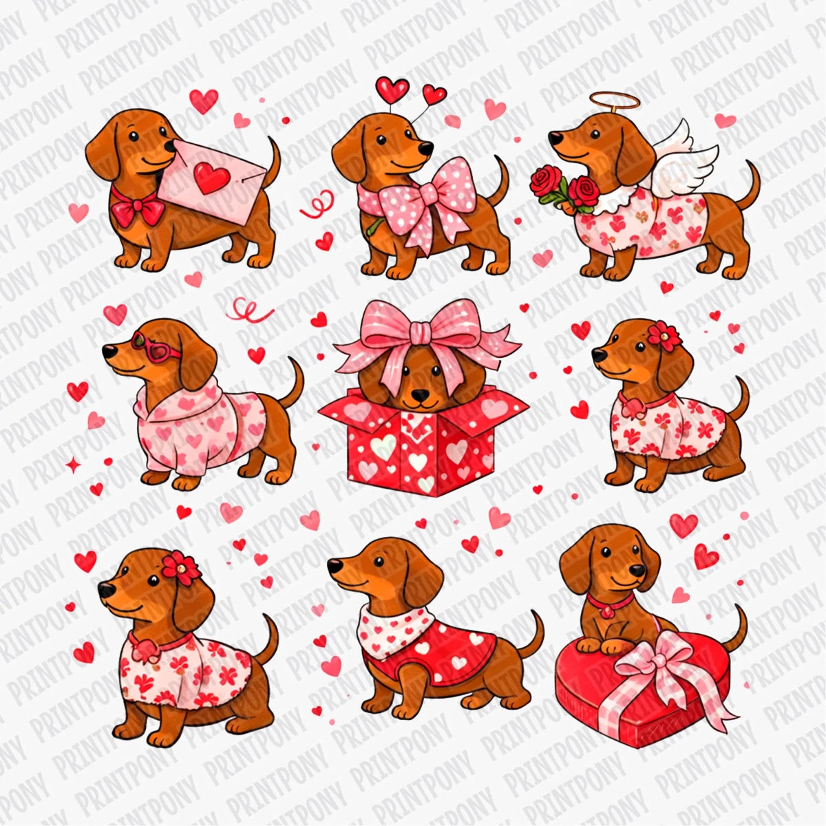Coquette Dachshunds and Hearts Valentine's Day DTF Transfer - PrintPony