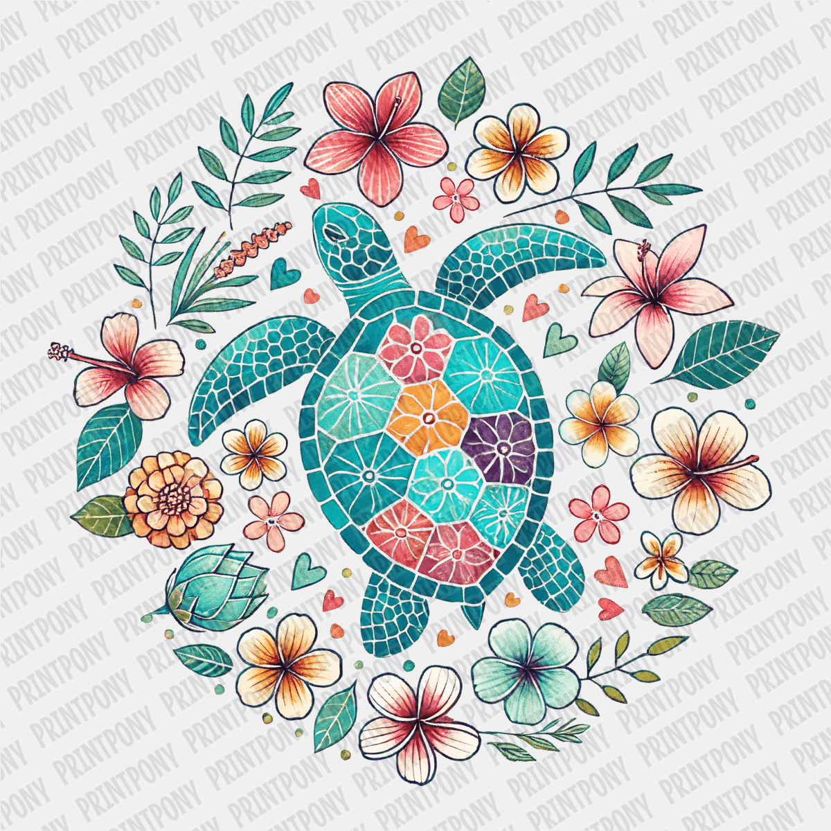 Coquette Floral Sea Turtle - DTF transfer - PrintPony