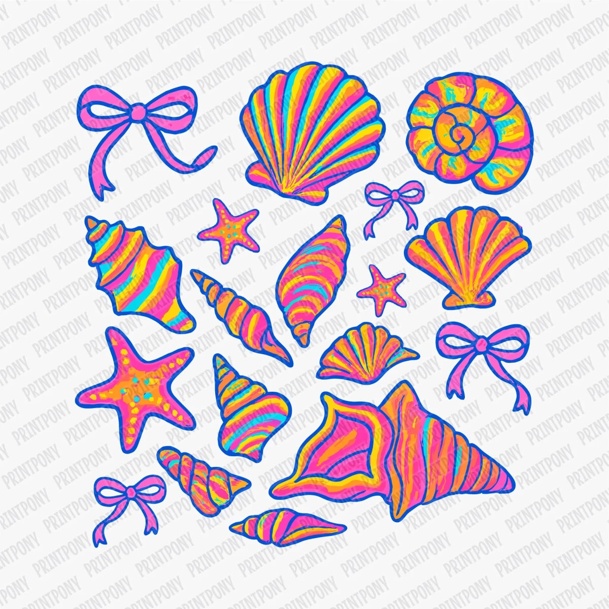 Coquette Neon Sea Shells DTF transfer - PrintPony