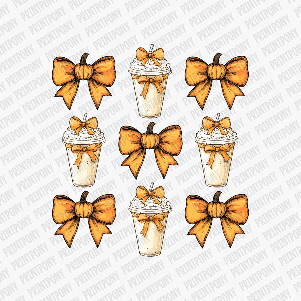 Coquette Orange Bows and Frappuccinos DTF Transfer - PrintPony