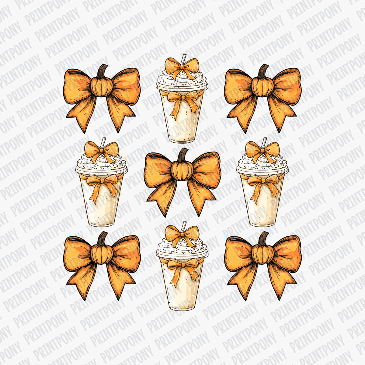 Coquette Orange Bows and Frappuccinos DTF Transfer - PrintPony