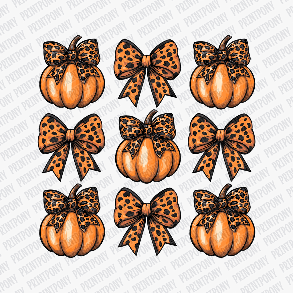 Coquette Orange Leopard Print Bows and Pumpkins DTF Transfer - PrintPony