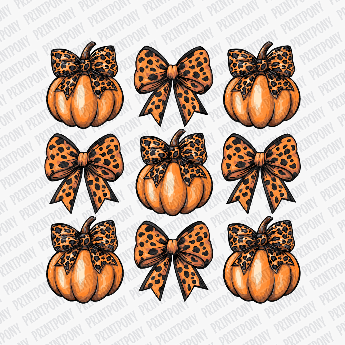 Coquette Orange Leopard Print Bows and Pumpkins DTF Transfer - PrintPony