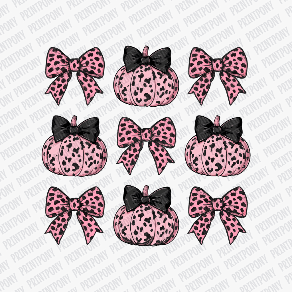 Coquette Pink Leopard Print Bows and Pumpkins DTF Transfer - PrintPony