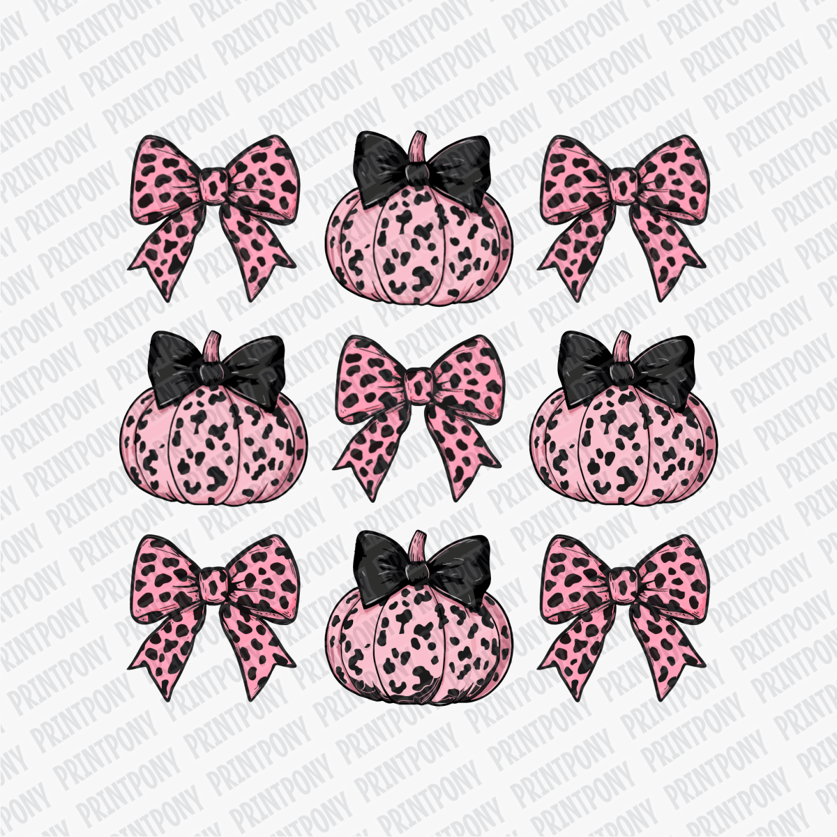 Coquette Pink Leopard Print Bows and Pumpkins DTF Transfer - PrintPony™
