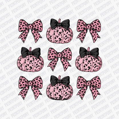 Coquette Pink Leopard Print Bows and Pumpkins DTF Transfer - PrintPony™
