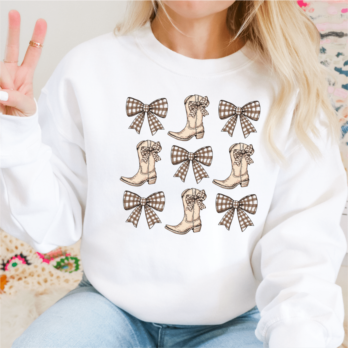 Coquette Plaid Bows and Cowgirl Boots DTF Transfer - PrintPony