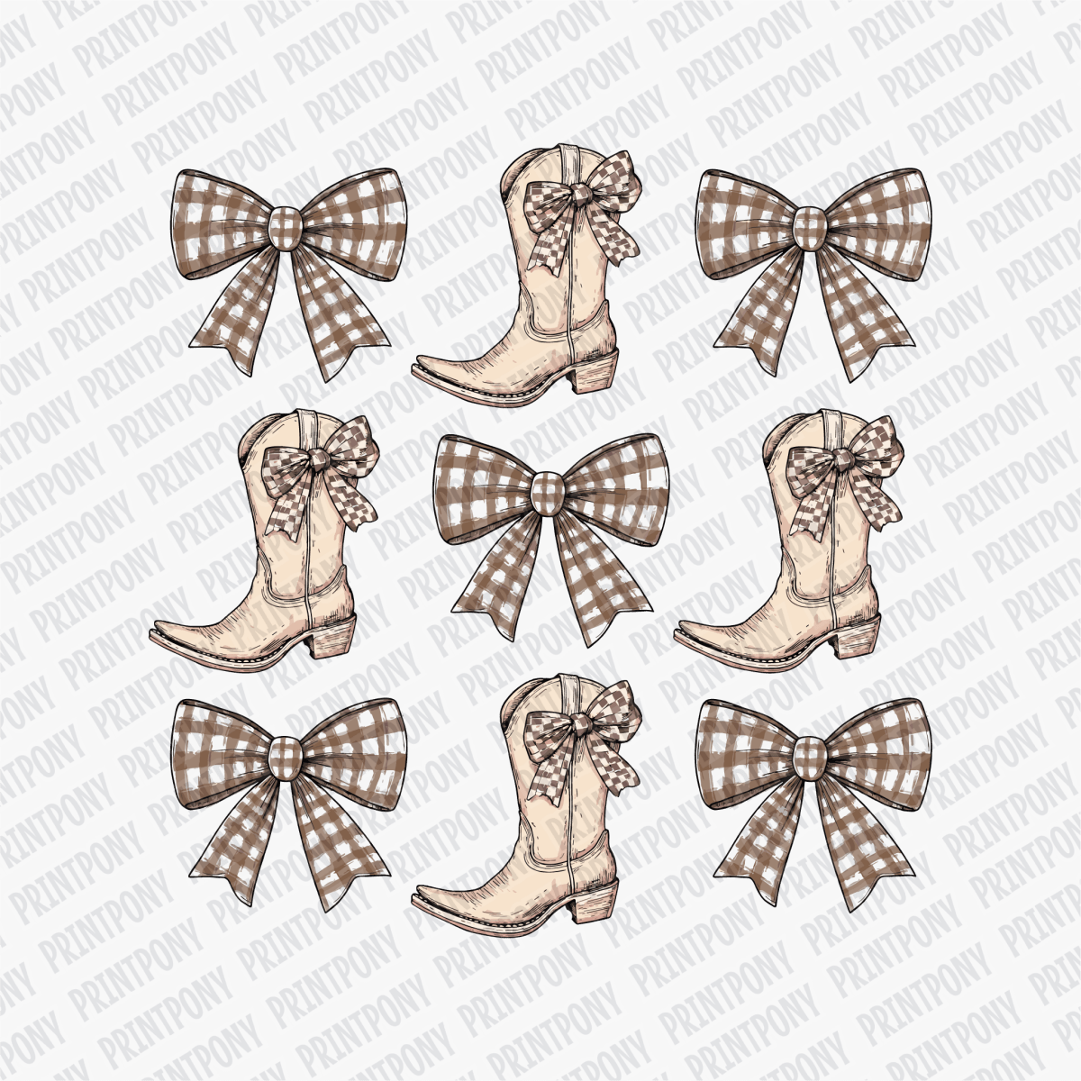 Coquette Plaid Bows and Cowgirl Boots DTF Transfer - PrintPony