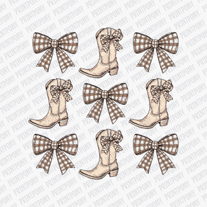 Coquette Plaid Bows and Cowgirl Boots DTF Transfer - PrintPony™