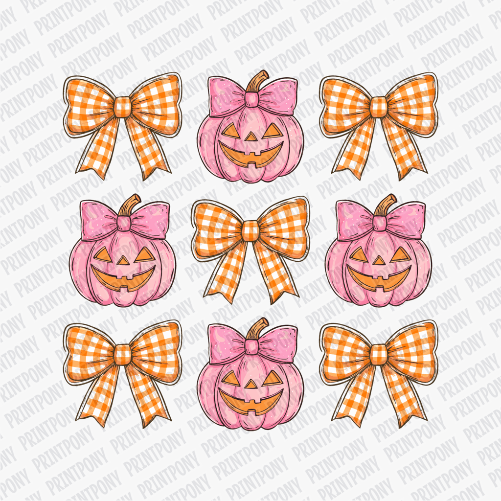 Coquette Plaid Bows and Pink Pumpkins DTF Transfer - PrintPony