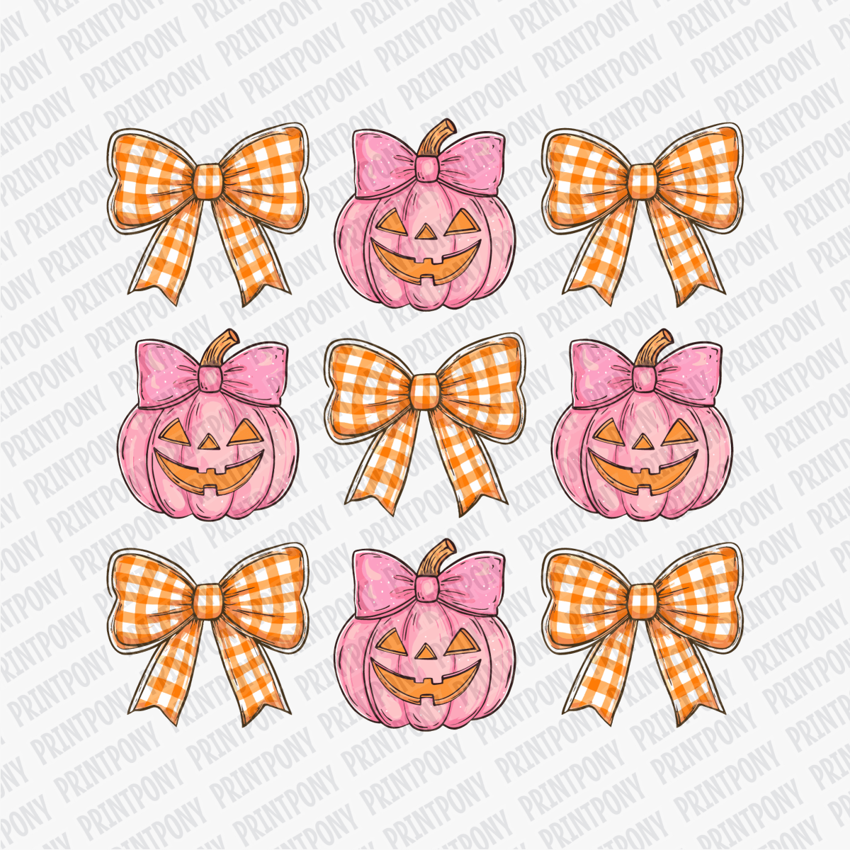 Coquette Plaid Bows and Pink Pumpkins DTF Transfer - PrintPony