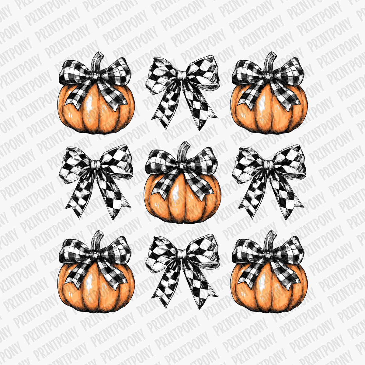 Coquette Plaid Bows and Pumpkins DTF Transfer - PrintPony™