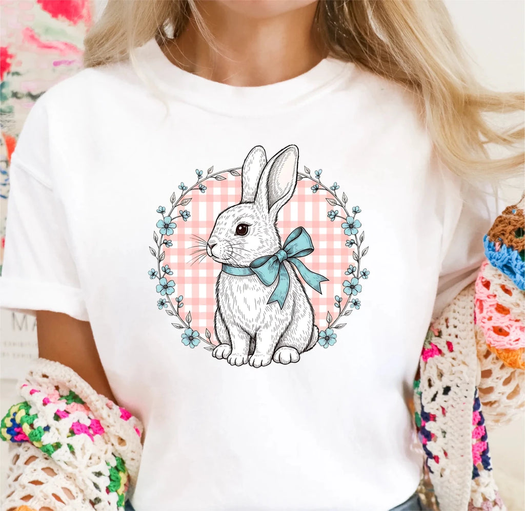 Coquette Plaid Bunny with Ribbon DTF Transfer - PrintPony