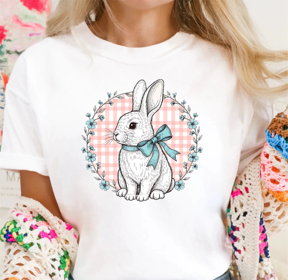 Coquette Plaid Bunny with Ribbon DTF Transfer - PrintPony