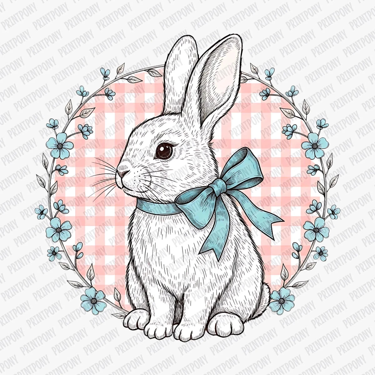 Coquette Plaid Bunny with Ribbon DTF Transfer - PrintPony