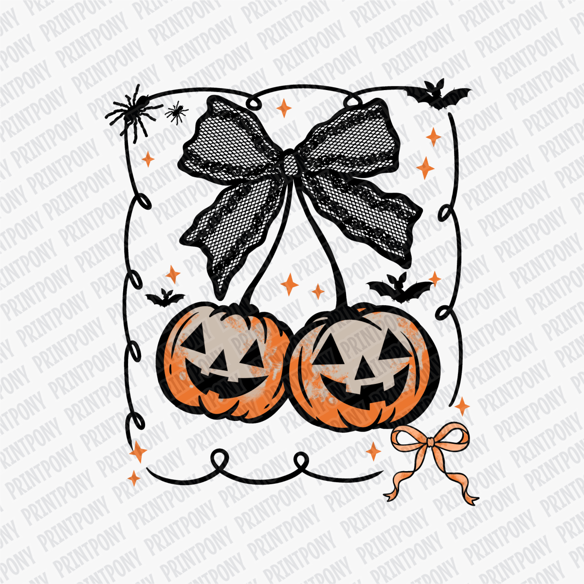 Coquette Pumpkin Ribbon with Black Lace DTF Transfer - PrintPony™