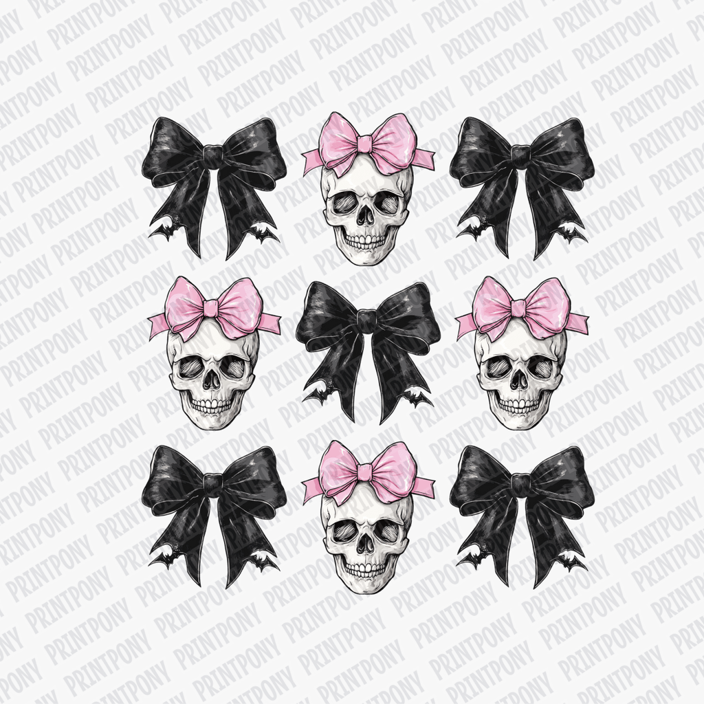 Coquette Skull and Ribbon Halloween DTF Transfer - PrintPony