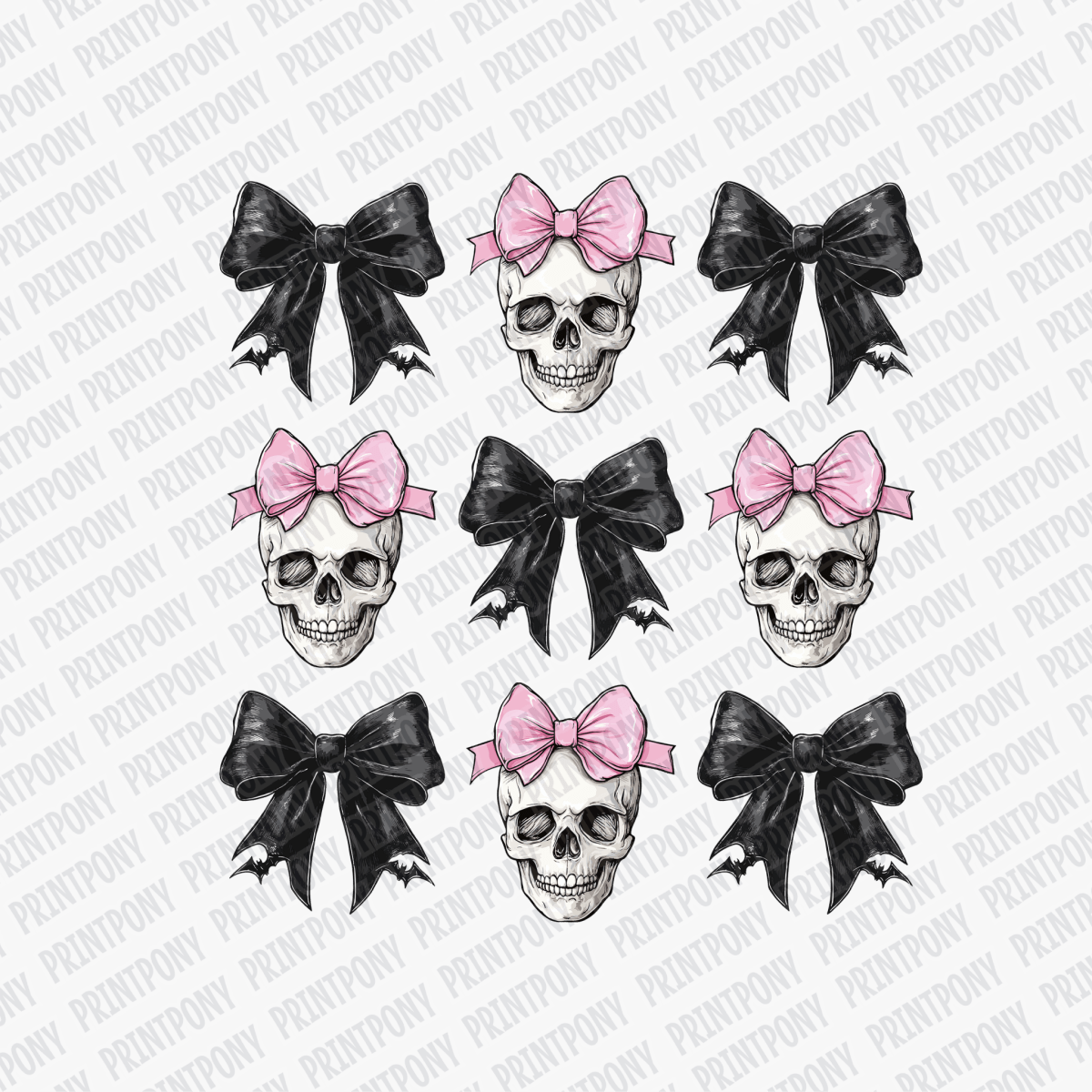 Coquette Skull and Ribbon Halloween DTF Transfer - PrintPony