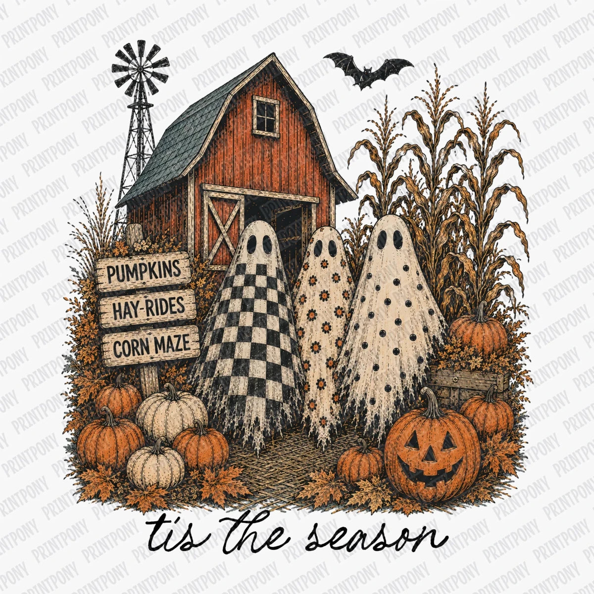 Cottage Core Fall Ghost Design - DTF Transfer - PrintPony