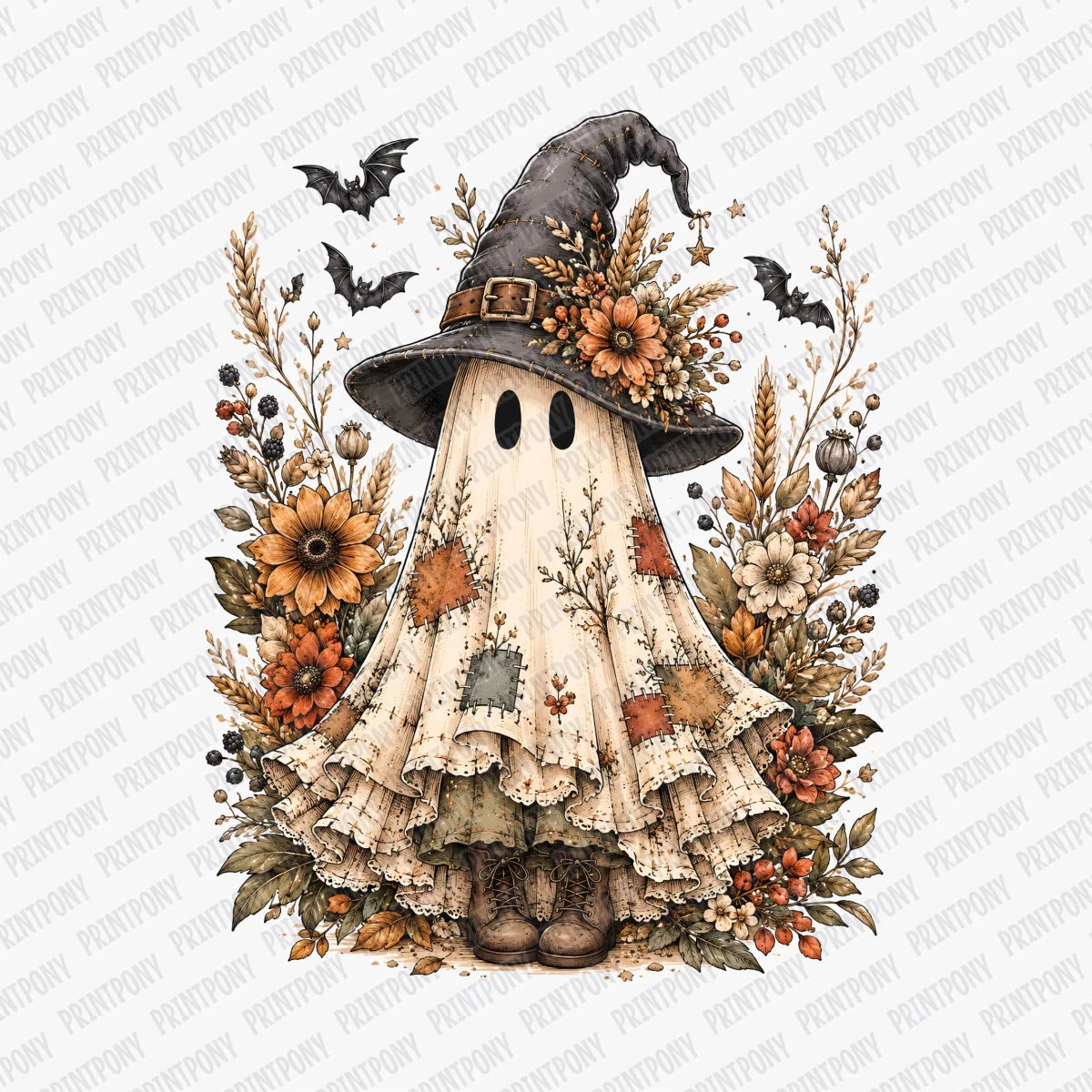 Cottage Core Fall Ghost - DTF Transfer - PrintPony