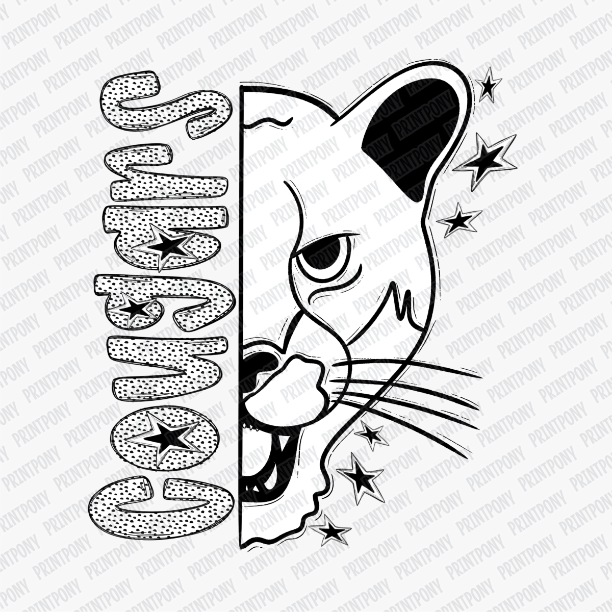 Cougars Mascot Dotted Design DTF Transfer - PrintPony