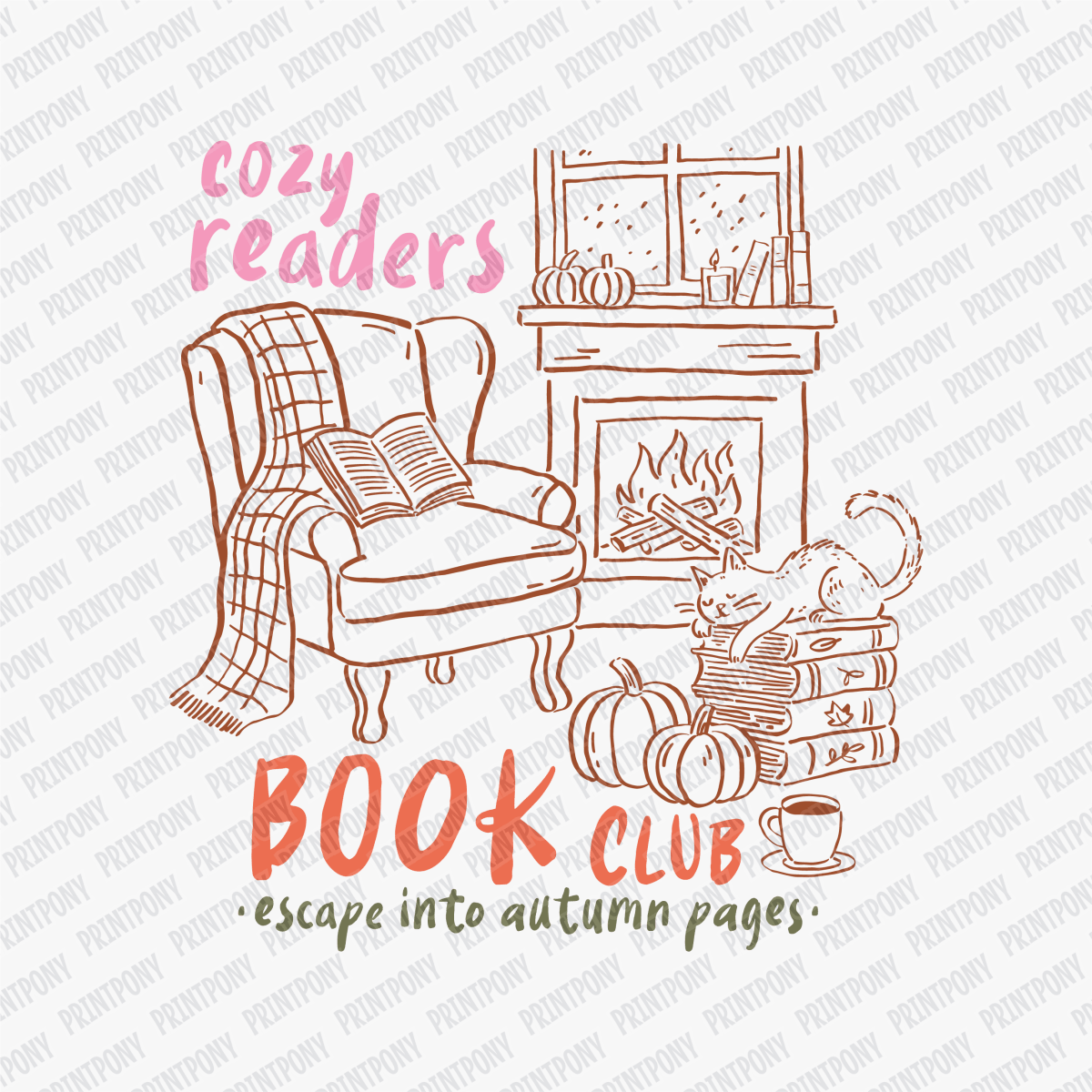 Cozy Readers Book Club, Escape into Autumn Pages - DTF Transfer - PrintPony™