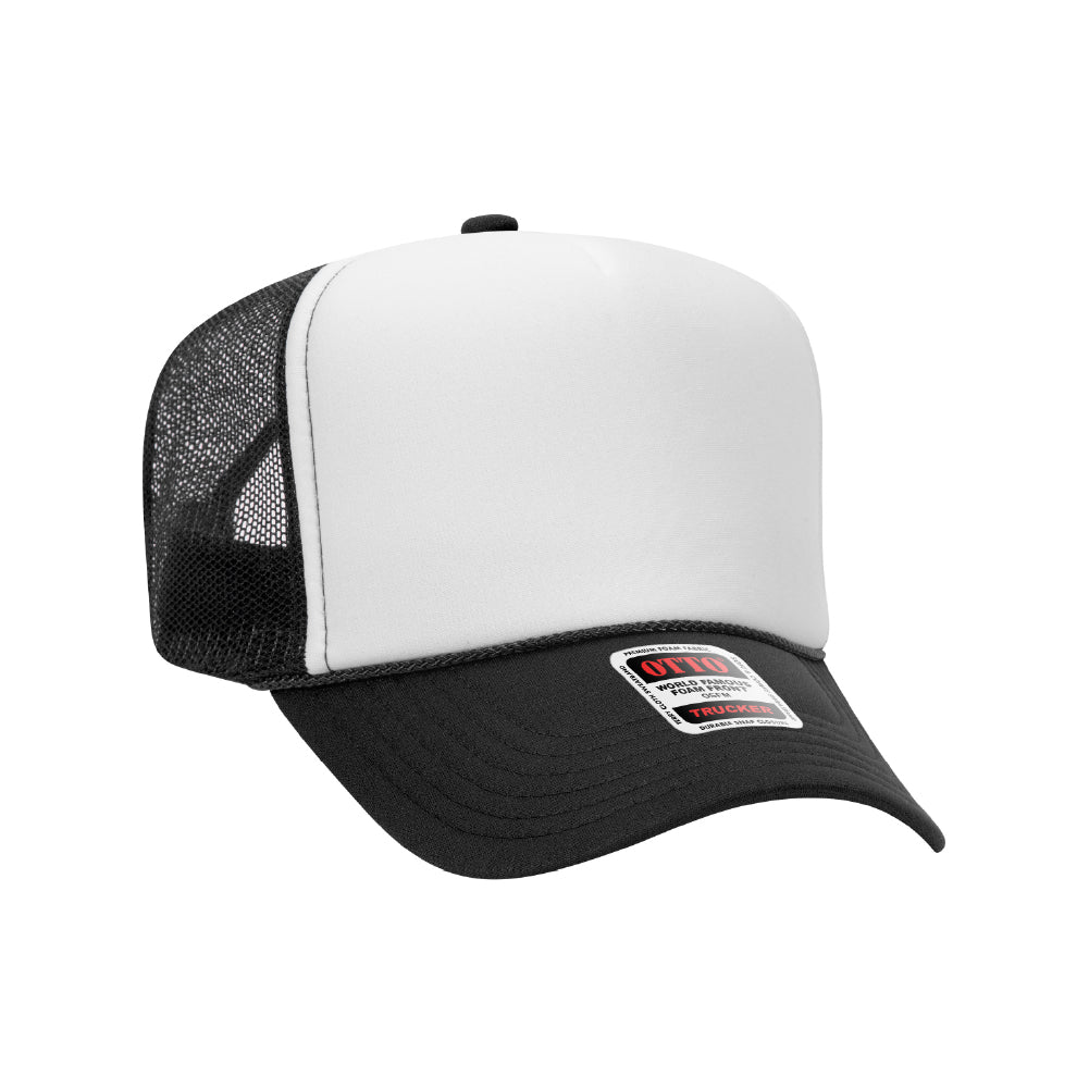 Custom Printed Foam OTTO Trucker Cap - Black/white - PrintPony