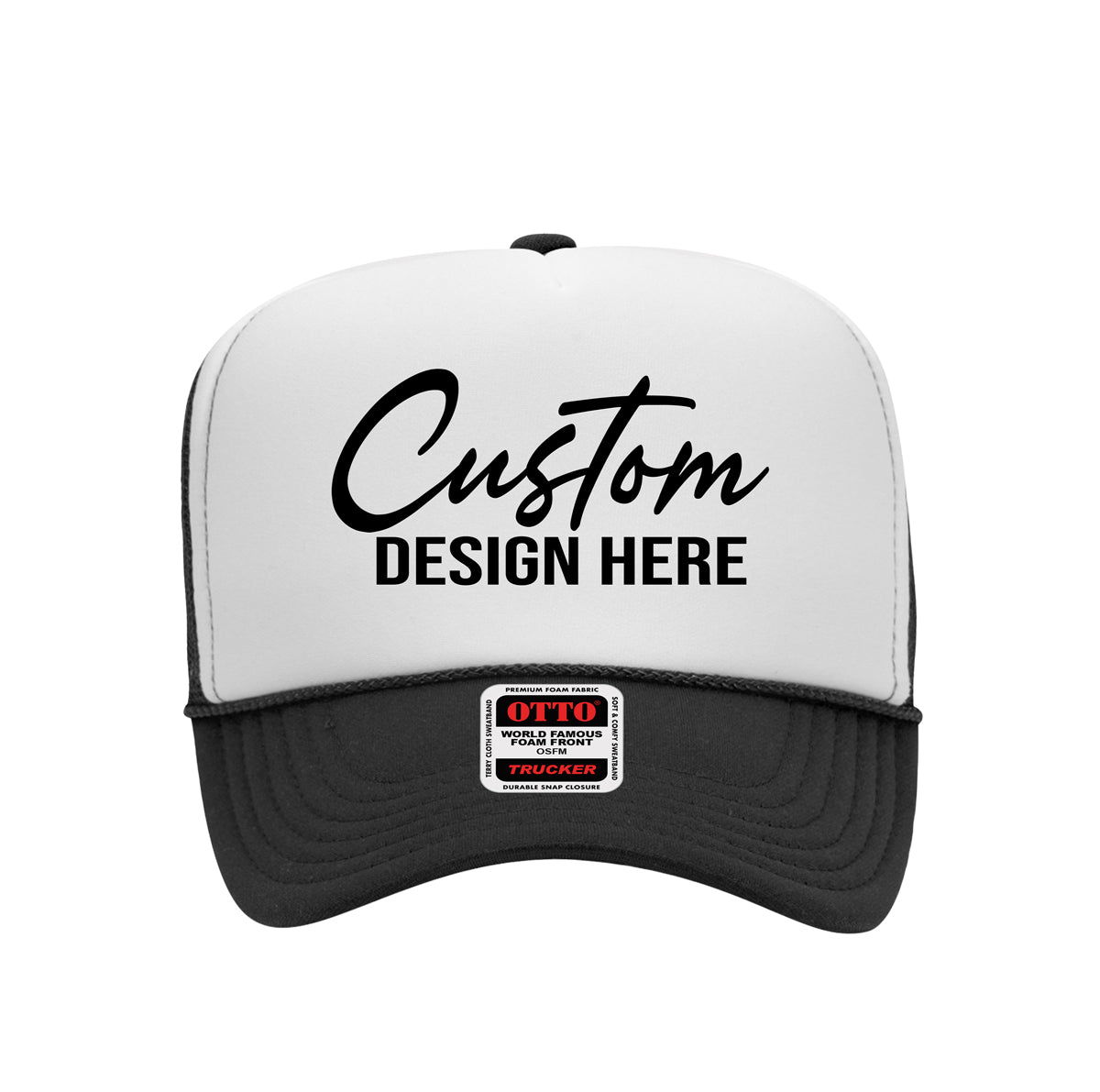 Custom Printed Foam OTTO Trucker Cap - Black/white - PrintPony