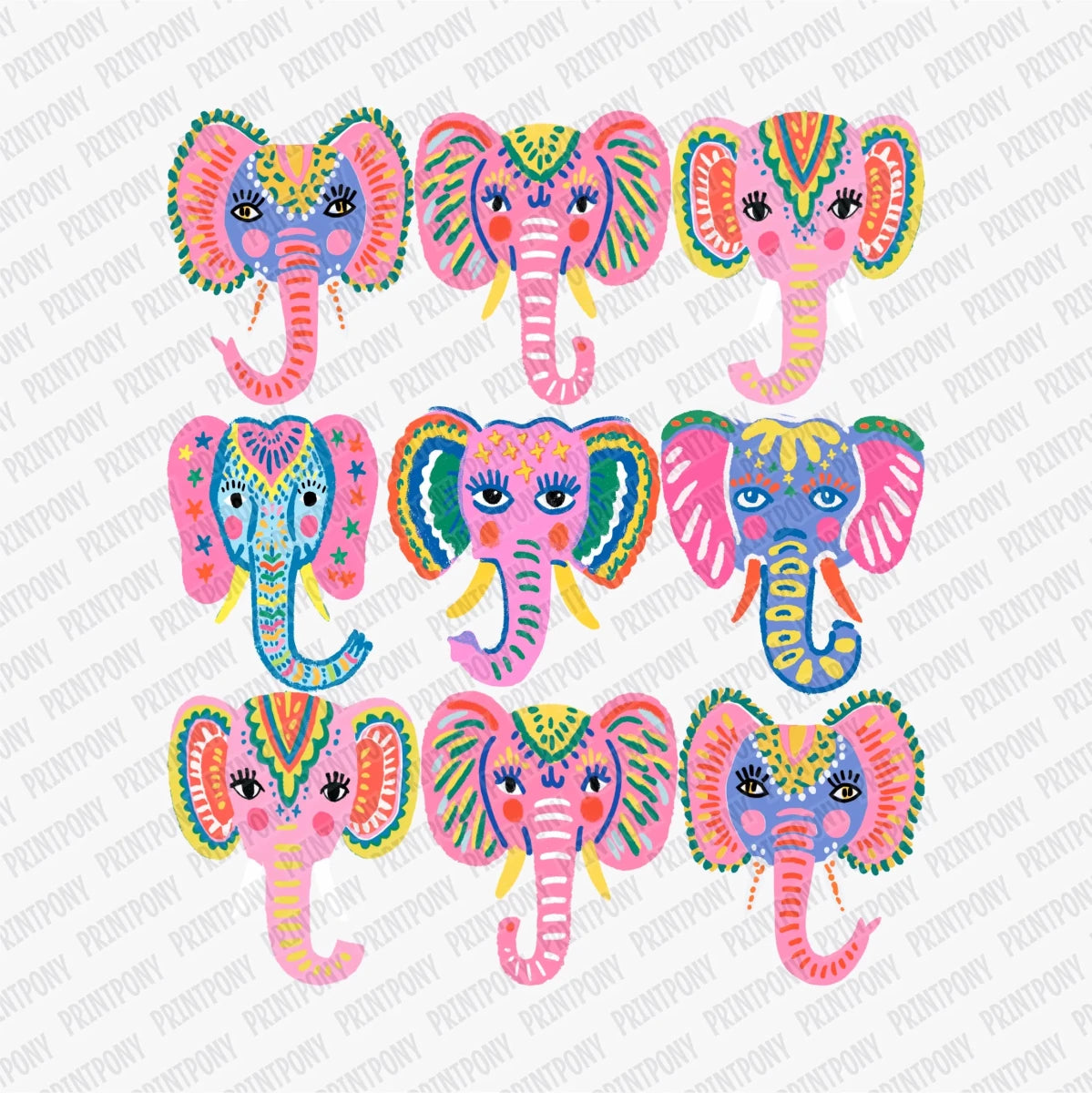 Cute Elephant Collage DTF transfer - PrintPony