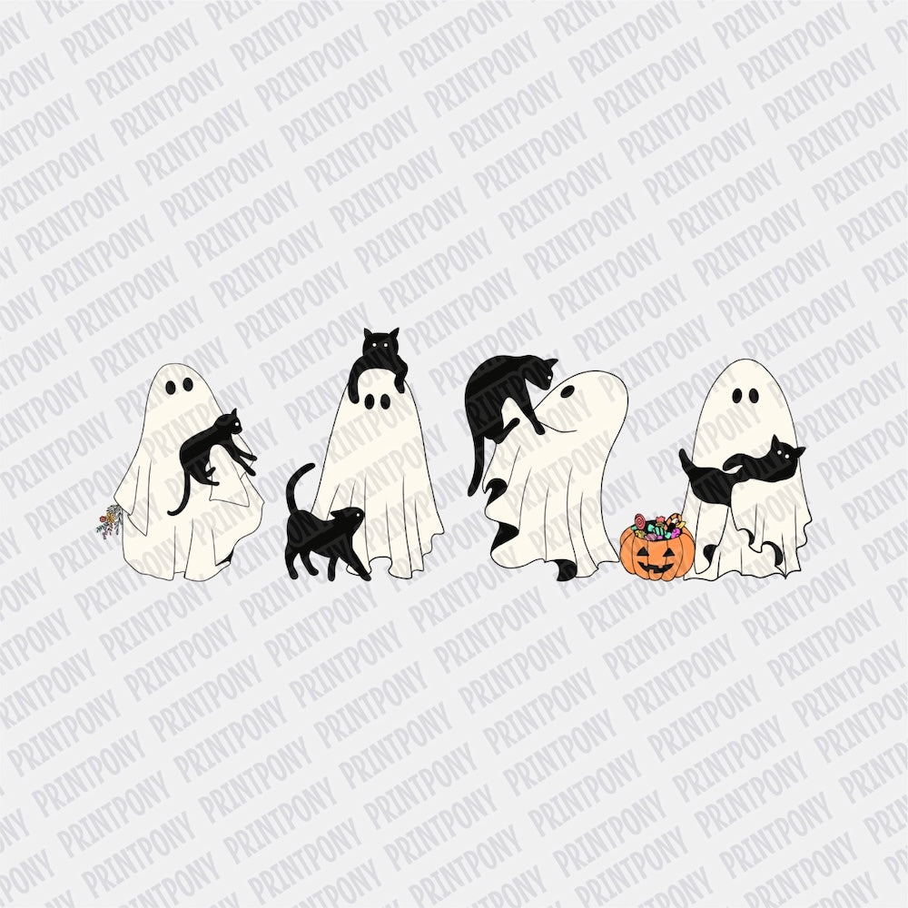 Cute Ghosts and Cats DTF transfer - Print Pony