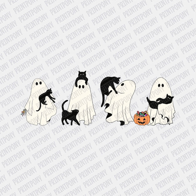 Cute Ghosts and Cats DTF transfer - Print Pony™