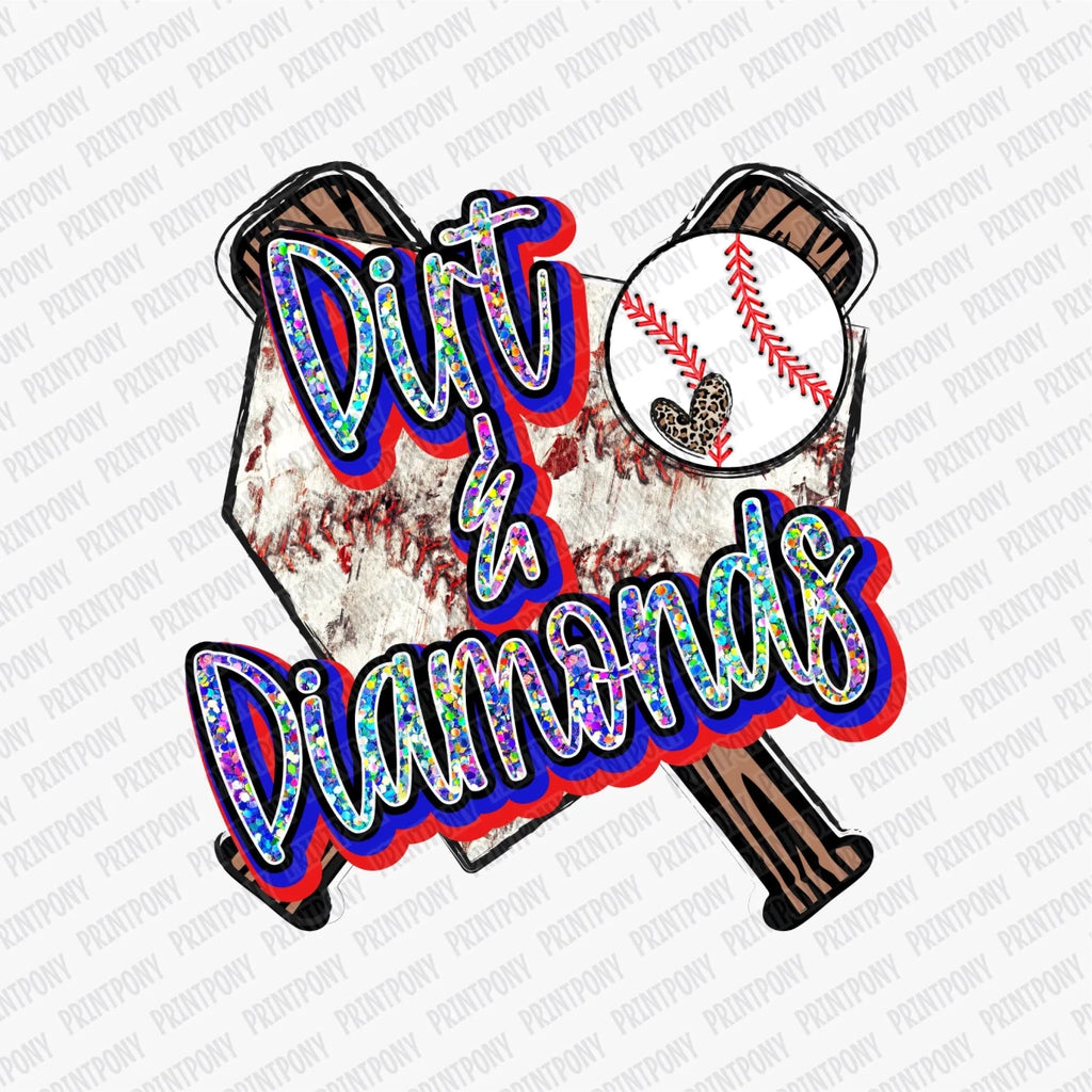 Dirt & Diamonds Glitter Baseball DTF Transfer - PrintPony