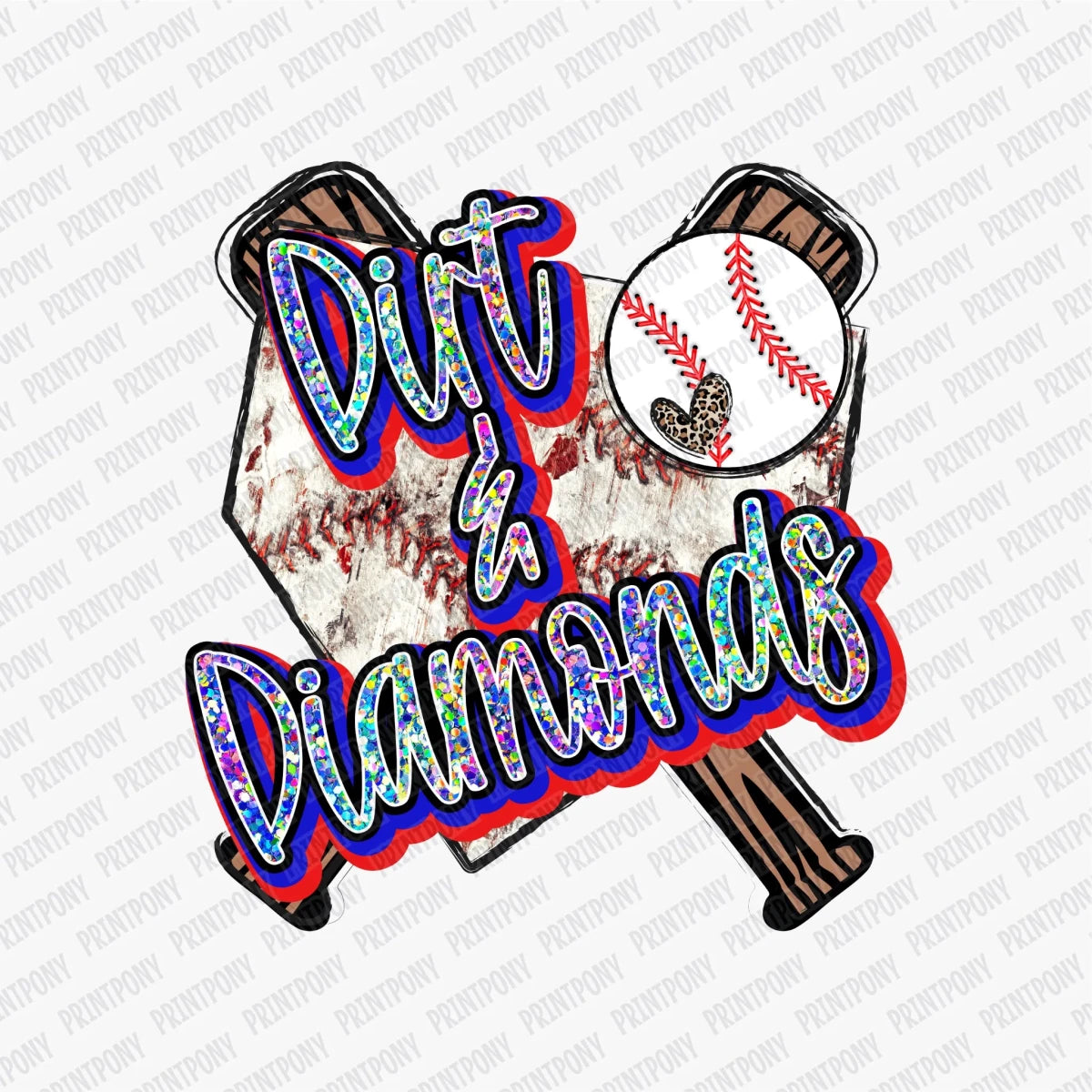Dirt & Diamonds Glitter Baseball DTF Transfer - PrintPony