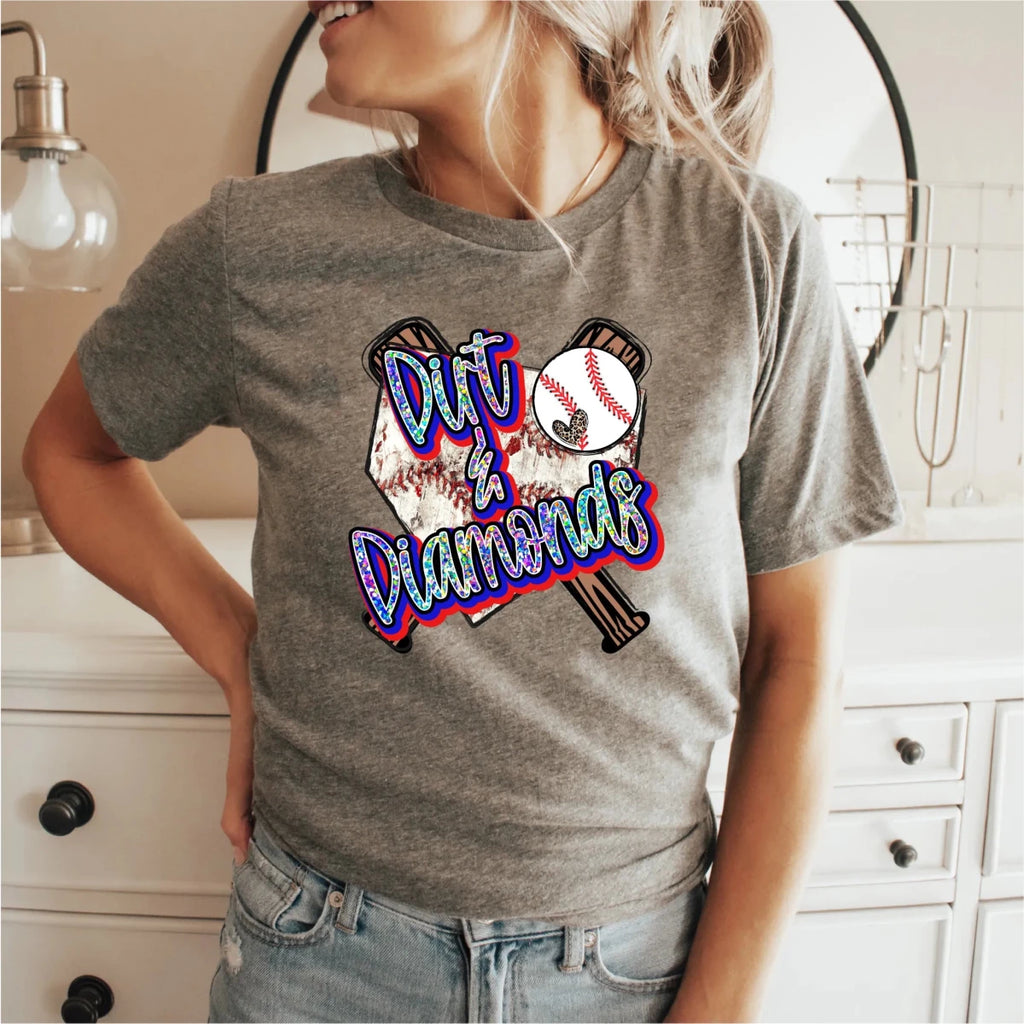 Dirt & Diamonds Glitter Baseball DTF Transfer - PrintPony