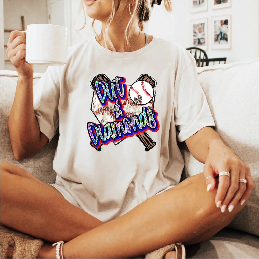 Dirt & Diamonds Glitter Baseball DTF Transfer - PrintPony